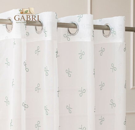 Voál kusová s diamantovými zelenými mašlemi na kroužky 140x250cm Gabri-Ribbon/003-2026