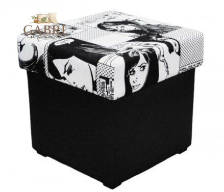 Taburet s úložným prostorem Duo eko kůže černá + tkanina Komix