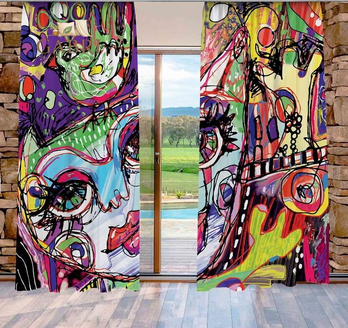 Zatemňovací závěsy tištěné black out 2x140x250cm - Cat art