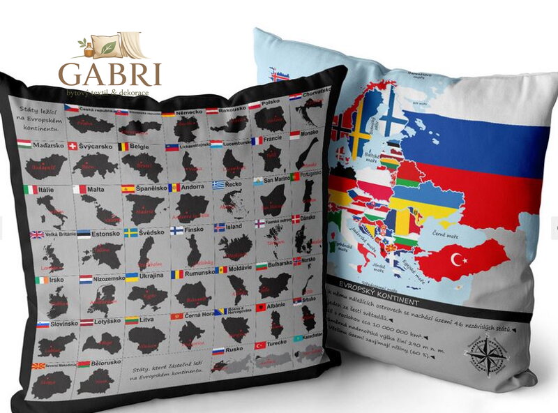 Polštářek naučný s potiskem - Hlavní města