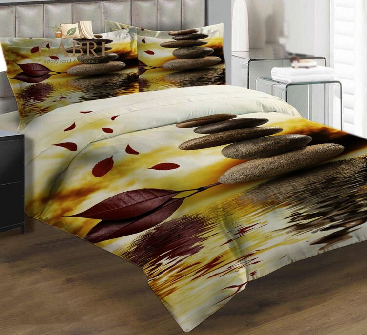 Povlečení z moderního materiálu Interlock fototisk 3D efekt - Kameny s červeným listím