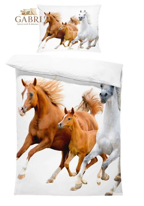 Povlečení z moderního materiálu Interlock fototisk 3D efekt - Koňská rodinka