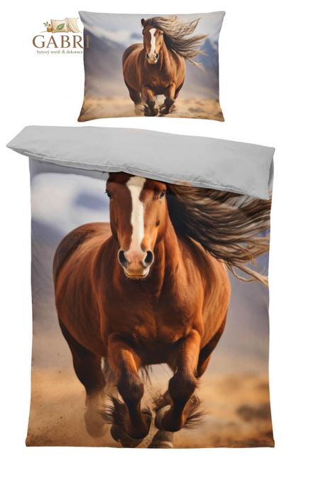 Povlečení z moderního materiálu Interlock fototisk 3D efekt - Kůň v horách