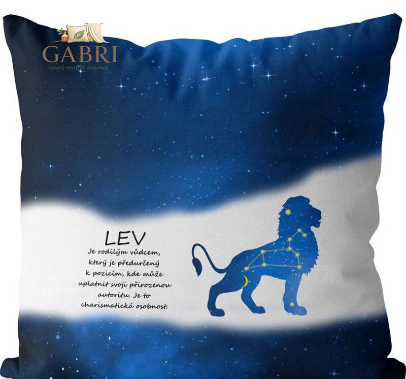 Polštářek se znamením zvěrokruhu 40x40cm - Lev (23.7. - 22.8.) - modrý