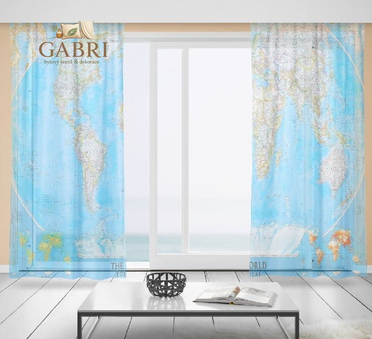 Záclony s 3D potiskem 2x150x250cm - Mapa