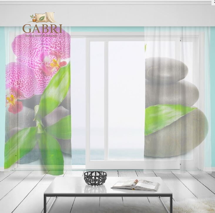 Záclony s 3D potiskem 2x150x250cm - Orchidej na kamenech
