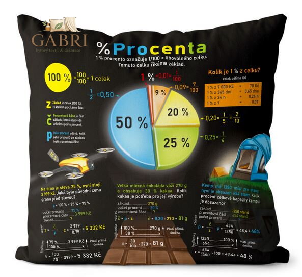 Polštářek naučný s potiskem - Procenta