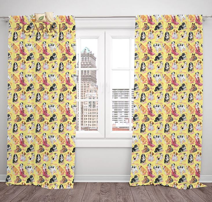 Závěsy dekorační tištěné 2x140x250cm - Puppies ( štěňátka )