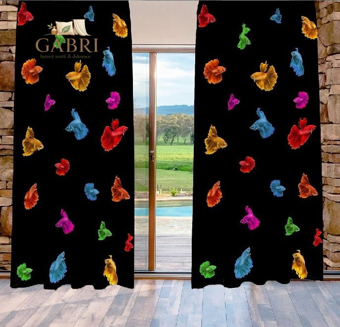 Závěsy dekorační tištěné 2x140x250cm - Barevné rybky