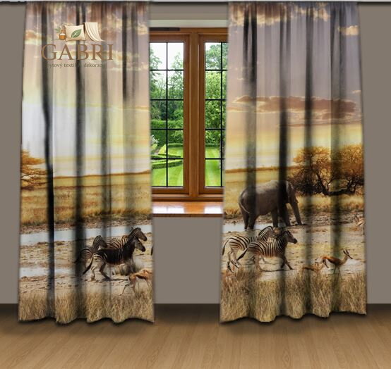 Zatemňovací závěsy tištěné black out 2x140x250cm - Safari
