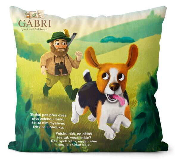 Polštářek naučný s potiskem - Skákal pes