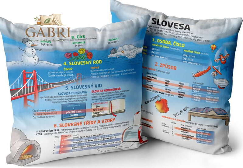 Polštářek naučný s potiskem - Slovesa