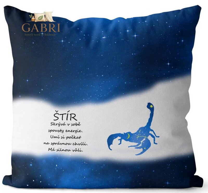 Polštářek se znamením zvěrokruhu 40x40cm - Štír (23.10. - 22.11.) modrý