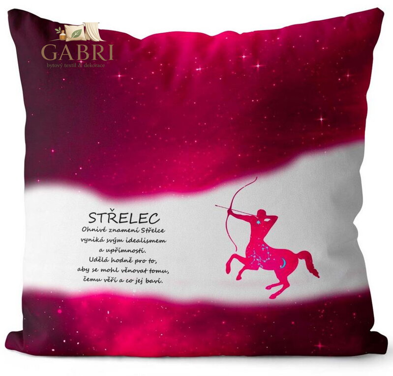 Polštářek se znamením zvěrokruhu 40x40cm - Střelec (23.11. - 21.12.) červený