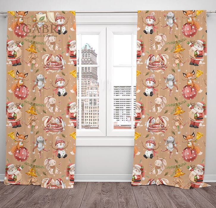  Závěsy dekorační vánoční tištěné 2x140x250cm - Vánoční zvířátka