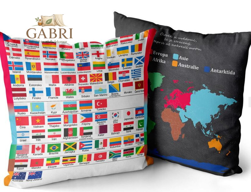 Polštářek naučný s potiskem - Vlajky