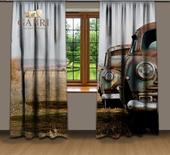 Závěsy dekorační tištěné 2x140x250cm - Vrak auta