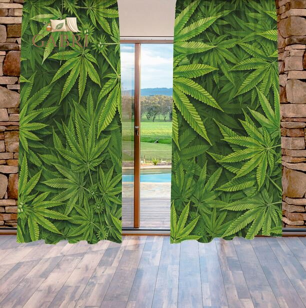 Zatemňovací závěsy tištěné black out 2x140x250cm - Cannabis