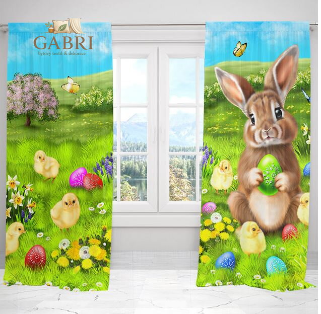 Zatemňovací závěsy tištěné black out 2x140x250cm - Králíček a kuřátka