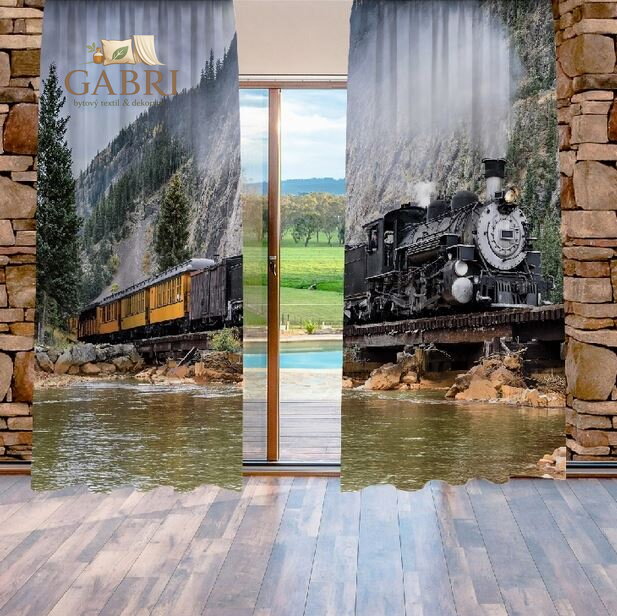 Závěsy dekorační tištěné 2x140x250cm - Lokomotiva