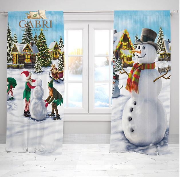 Zatemňovací závěsy tištěné black out 2x140x250cm - Vánoční sněhuláci