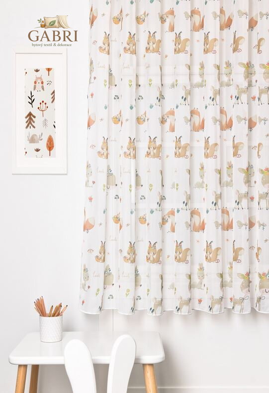 Metrážová dětská záclona voál tištěná výška 180cm Lag-Woody 01-2026