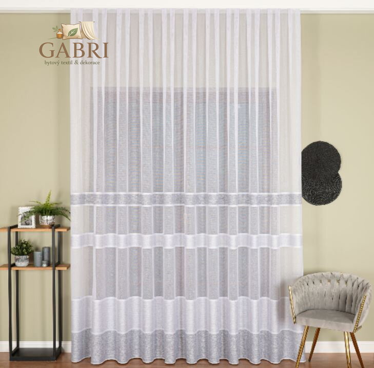 Metrážová záclona výška 300cm bílá a světle šedé pruhy Gabri-001827/OLO/007/000300/1-2026
