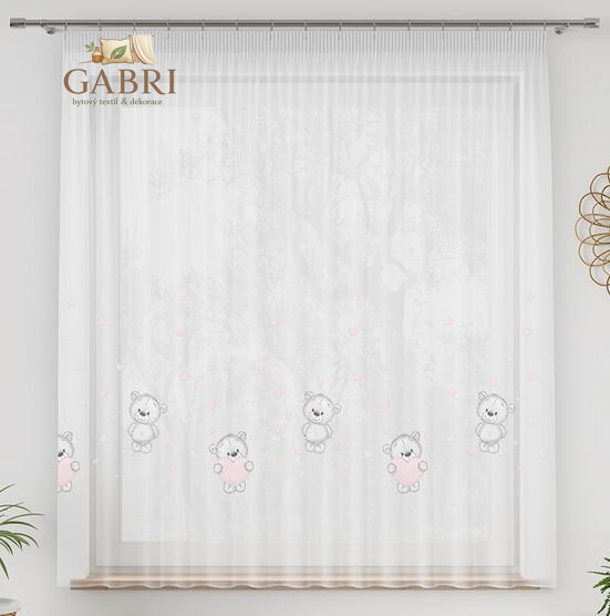 Dětská záclona voál s potiskem do dětského pokojíčku 250x157cm Gabri-Medvídek D68
