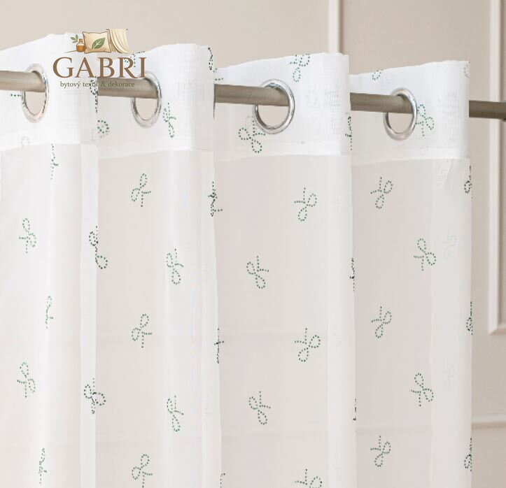Voál kusová s diamantovými zelenými mašlemi na kroužky 140x250cm Gabri-Ribbon/003-2026