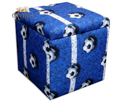 Taburet s úložným prostorem kostka Fotbal modrý