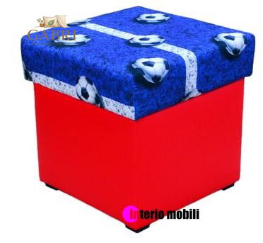 Taburet s úložným prostorem Duo eko kůže červená + tkanina fotbal