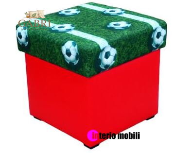 Taburet s úložným prostorem Duo eko kůže červená + tkanina fotbal