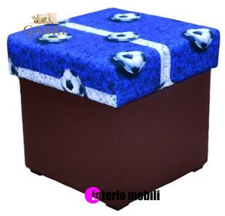 Taburet s úložným prostorem Duo eko kůže hnědá + tkanina fotbal