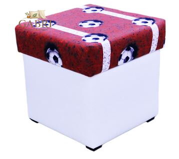  Taburet s úložným prostorem Duo eko kůže bílá + tkanina fotbal více barev