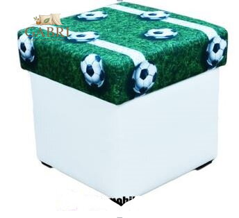  Taburet s úložným prostorem Duo eko kůže bílá + tkanina fotbal více barev