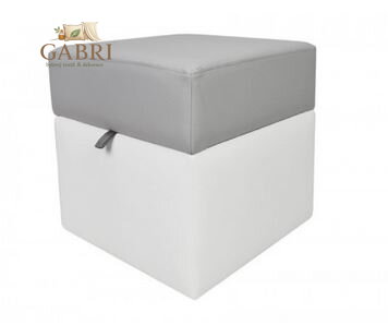 Taburet s úložným prostorem kostka EKO kůže bílo - jasně šedá