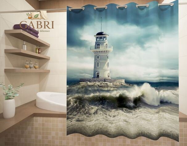 Textilní koupelnový závěs s 3D efektem 145x180cm - Art-71160 Maják SKLADEM