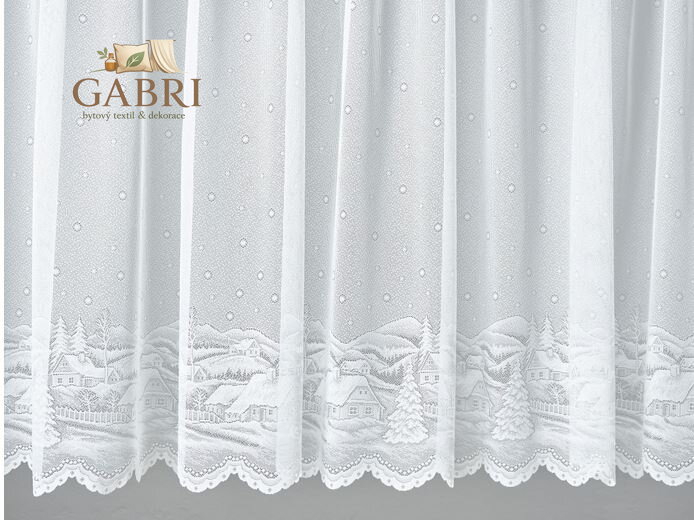 Žakárová záclona bílá v metráži vánoční se vzorem - A3831 ( více rozměrů )