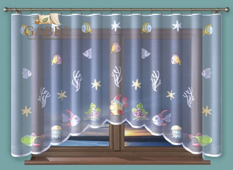 Dětská záclona žakárová malovaná oblouková 300x160cm SV - Fish SKLADEM
