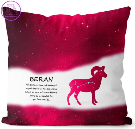 Polštářek se znamením zvěrokruhu 40x40cm - Beran (21.3. - 20.4.) - červený
