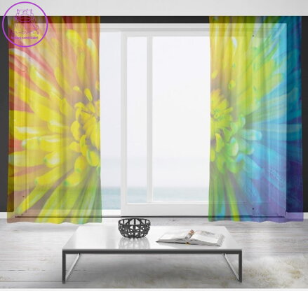 Záclony s 3D potiskem 2x150x250cm - Duhový květ
