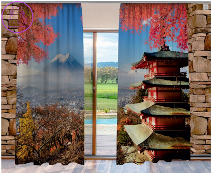 Závěsy dekorační tištěné 2x140x250cm - Hora Fudži