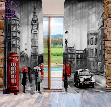 Zatemňovací závěsy tištěné black out 2x140x250cm - Londýn art