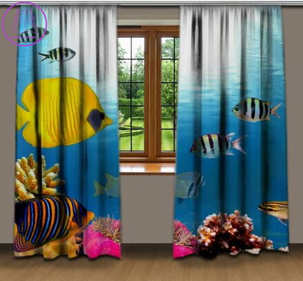 Závěsy dekorační tištěné 2x140x250cm - Mořské dno 2