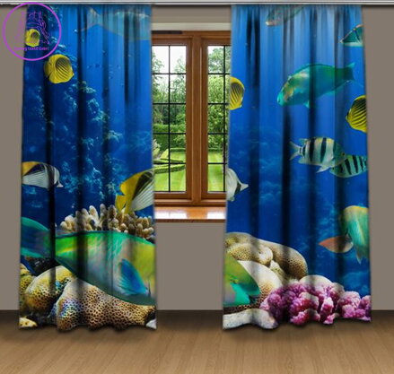 Závěsy dekorační tištěné 2x140x250cm - Mořské dno