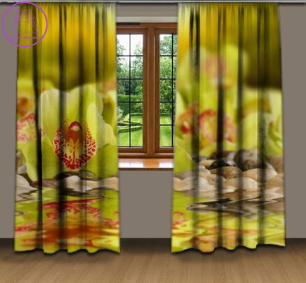 Zatemňovací závěsy tištěné black out 2x140x250cm - Zelená orchidej