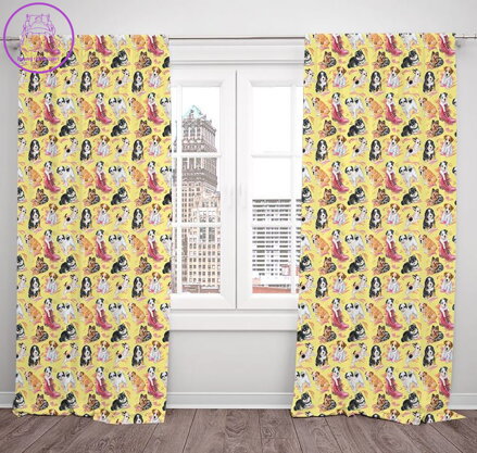 Zatemňovací závěsy tištěné black out 2x140x250cm - Puppies ( štěňátka )