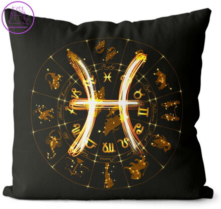 Polštářek se znamením zvěrokruhu 40x40cm - Symbol znamení Ryby (21.2. - 20.3.)