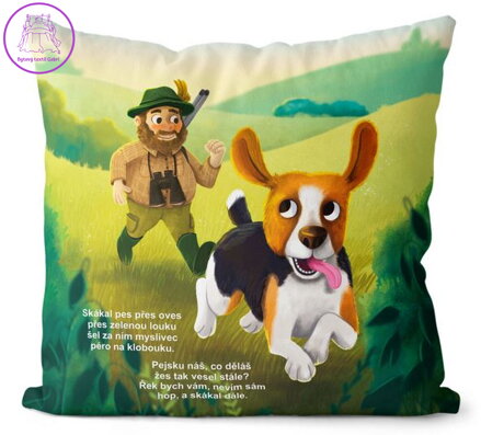 Polštářek naučný s potiskem - Skákal pes