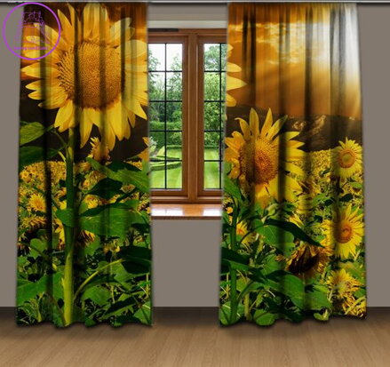 Zatemňovací závěsy tištěné black out 2x140x250cm - Slunečnice